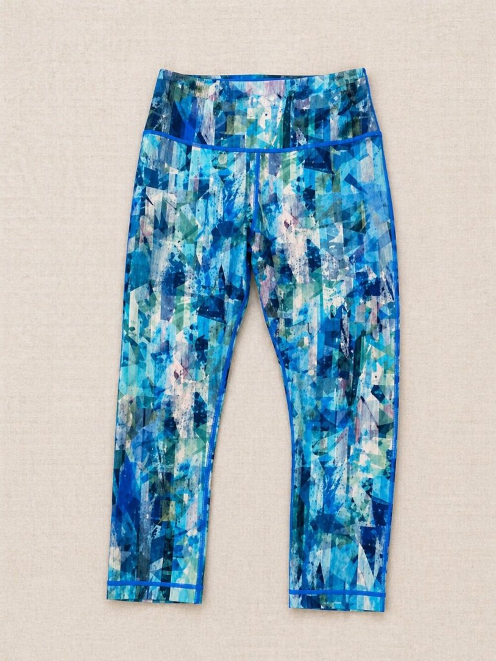 Lululemon Wunder Under Crop Leggings Blue Print Size 8 High Rise
